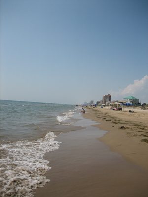 Looking down the beach towards the "city".