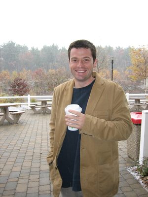 Jay's first cup of (bleary-eyed) coffee, as the snow...
