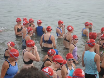 In the water.  I'm the one with the ripping sports bra on.