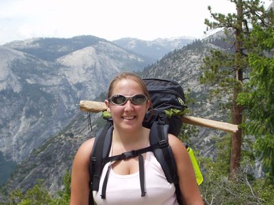 Catherine hiking in Yosemite on the Panorama Cliff trail.