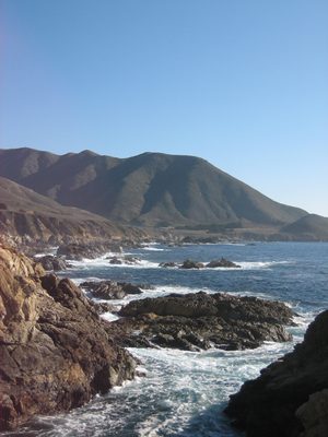 Moutains + ocean.  Gotta love earthquake-produced coastlines.