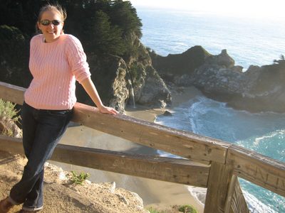 Catherine with the famous waterfall in Julia Pfieffer...