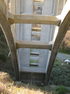 Looking down the inside of the arches of the Big Creek Bridge.