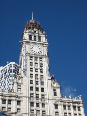 The top of the Wrigley Building (as in, Wrigley's Gum...