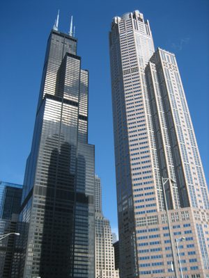 Two very tall buildings.  311 Wacker looks almost as...