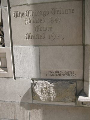 "The Chicago Tribune, Founded 1857, Tower Erected 1925"...