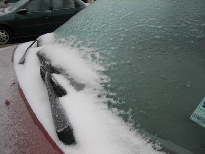 A good half inch to inch of ice accumulated on the windshield.