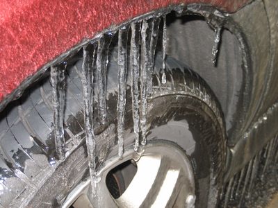 The icicles attached straight to the tire, which was...