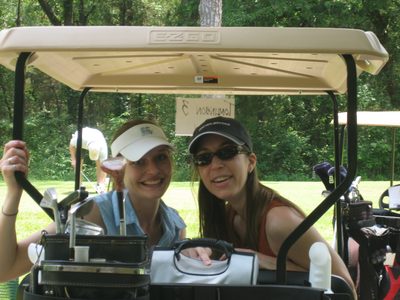Raquel and Kate around Hole 3.