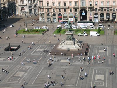 Looking down into the plaza in front of the Duomo. ...