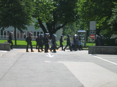 The police that were marching in front of the Zurich...