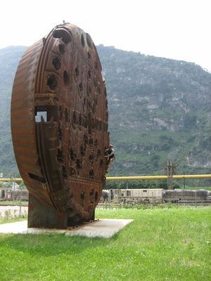 An old, retired face to a drilling machine that was...