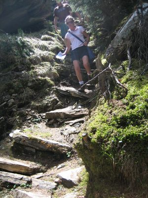 Hiking down the staircase that was part of the trail. ...