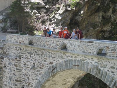 Group shot on the old arch bridge.  From left - Dan,...