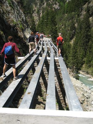 We came upon an unfinished bridge on the trail.  Going...