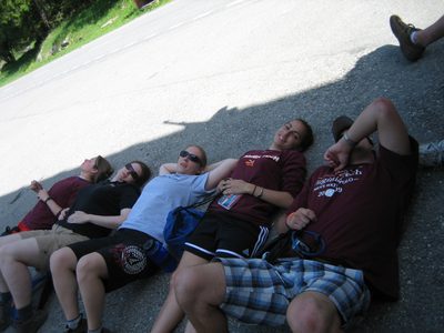 Resting in Andeer while waiting for our bus (having...