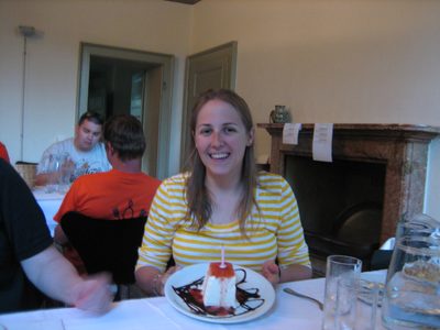 Happy Catherine with cake.