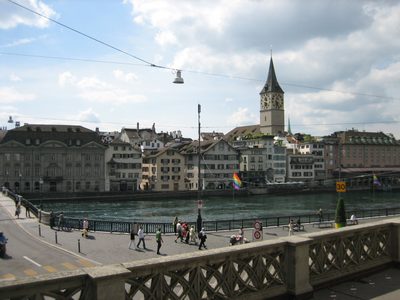 Looking across the Limmat from the church plaza.