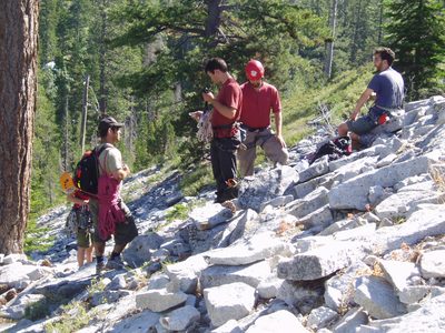 The crew prepares for the climb.  From left to right:...