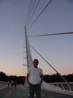 John on the Sundial Calatrava bridge at sunset.