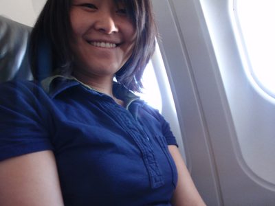 Monica on the flight to Texas.