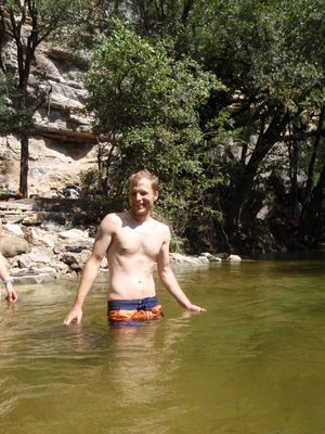 John, wondering where his wetsuit is. This water feels...