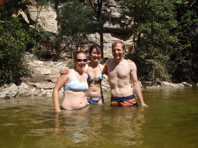 Catherine, Monica and John in Barton Springs. New Wall...