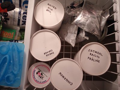 Putting the ice creams to sleep in the freezer after our...