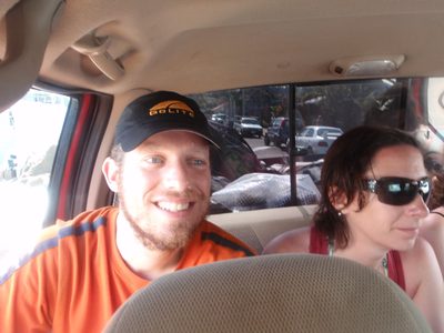 Joel in Big Red (the dive master's truck) on our way to...