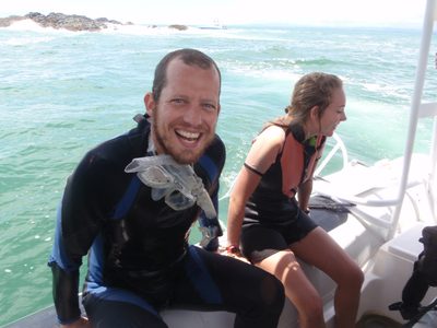Joel, smiling for the camera. We must have been laughing...