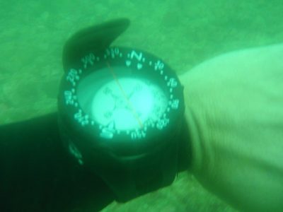Using the compass for underwater navigation.