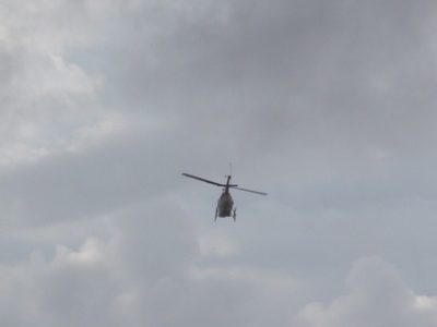 Helicopter flew overhead at one point. 