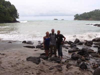 Morgan, Joel and John, with the Pacific Ocean in the background.