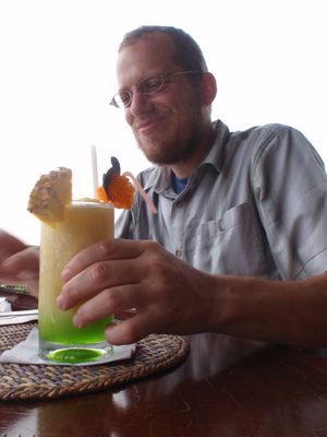 Joel drinking something with midori in it. I think it...