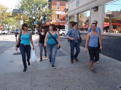 The crowd walking from Arthur Avenue back to the subway...