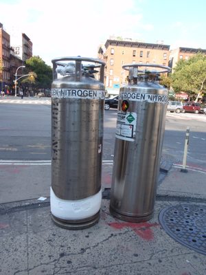 Liquid nitrogen on the sidewalk? (Check out the frost...