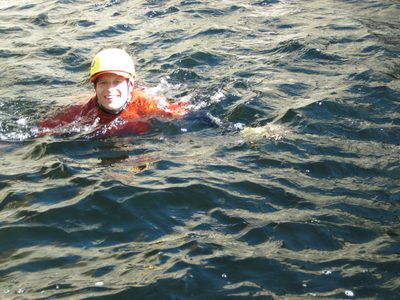 Swimming back to shore for another round.