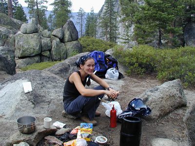 Cooking breakfast the next morning.