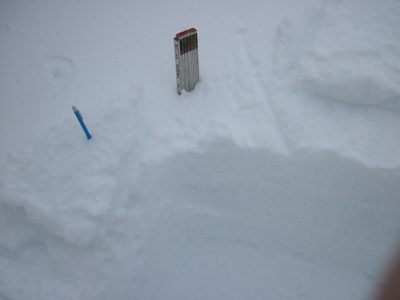 John's snow pit, with pencil (for testing snow hardness)...