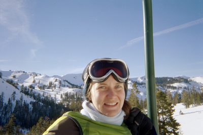 Rachel riding the Lakeview chair.