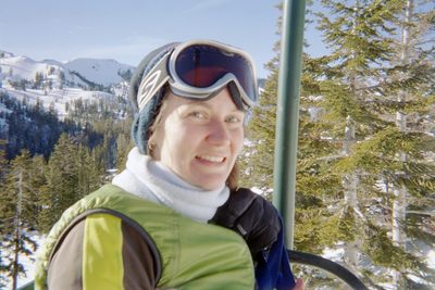 Rachel riding the Lakeview chair.