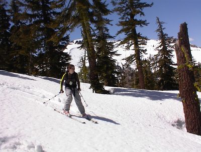 Rachel enjoying the view while skiing.