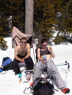 John and Rachel enjoying the sun while breaking for lunch.