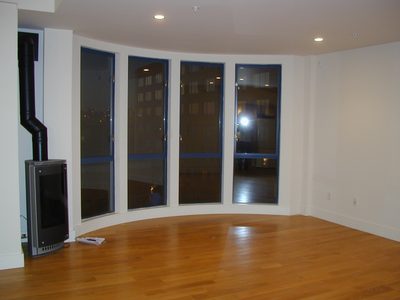 Living room as viewed from kitchen area.  Gas...