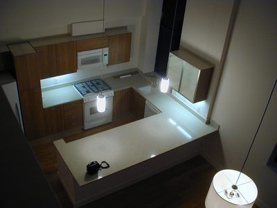 Kitchen as viewed from master loft bedroom.