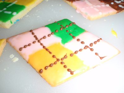Detail on the pink with green and orange.  The...