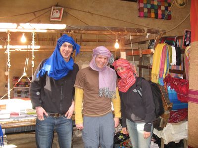 Trevor John and Heidi in a weaver's shop in Fes.