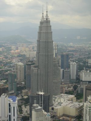 Petronas towers viewed from the observation deck of the KL tower.