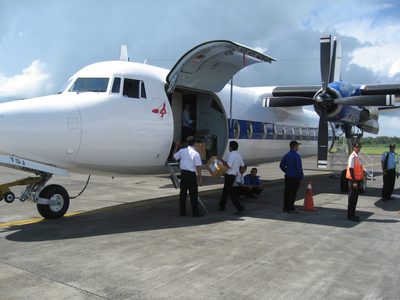 Loading up our trusty plane to fly from Denpasar, Bali...