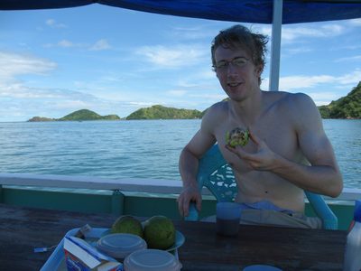 Trevor eats an avocado aboard the S.S. Cockroach.
